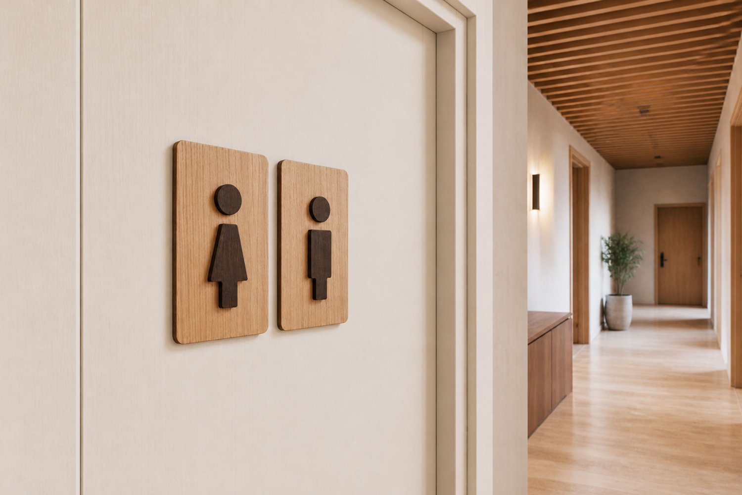 3D toiletskilte i træ med figurer