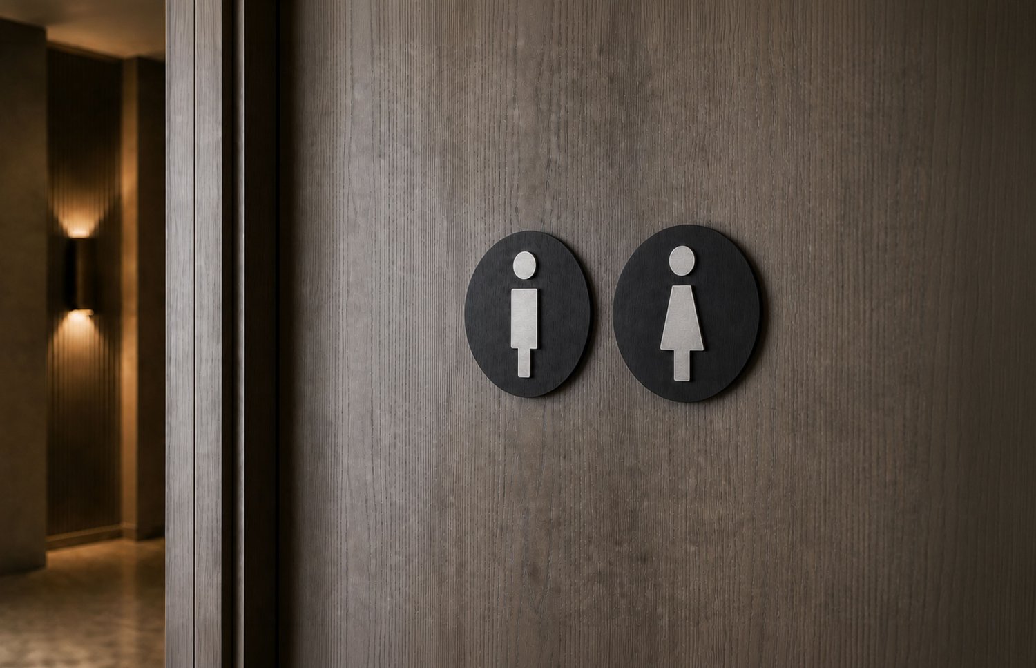 Runde 3D toiletskilte med figurer