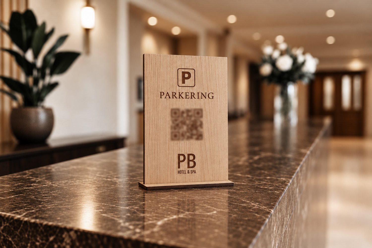 Parkeringskilt med QR-kode til hotel