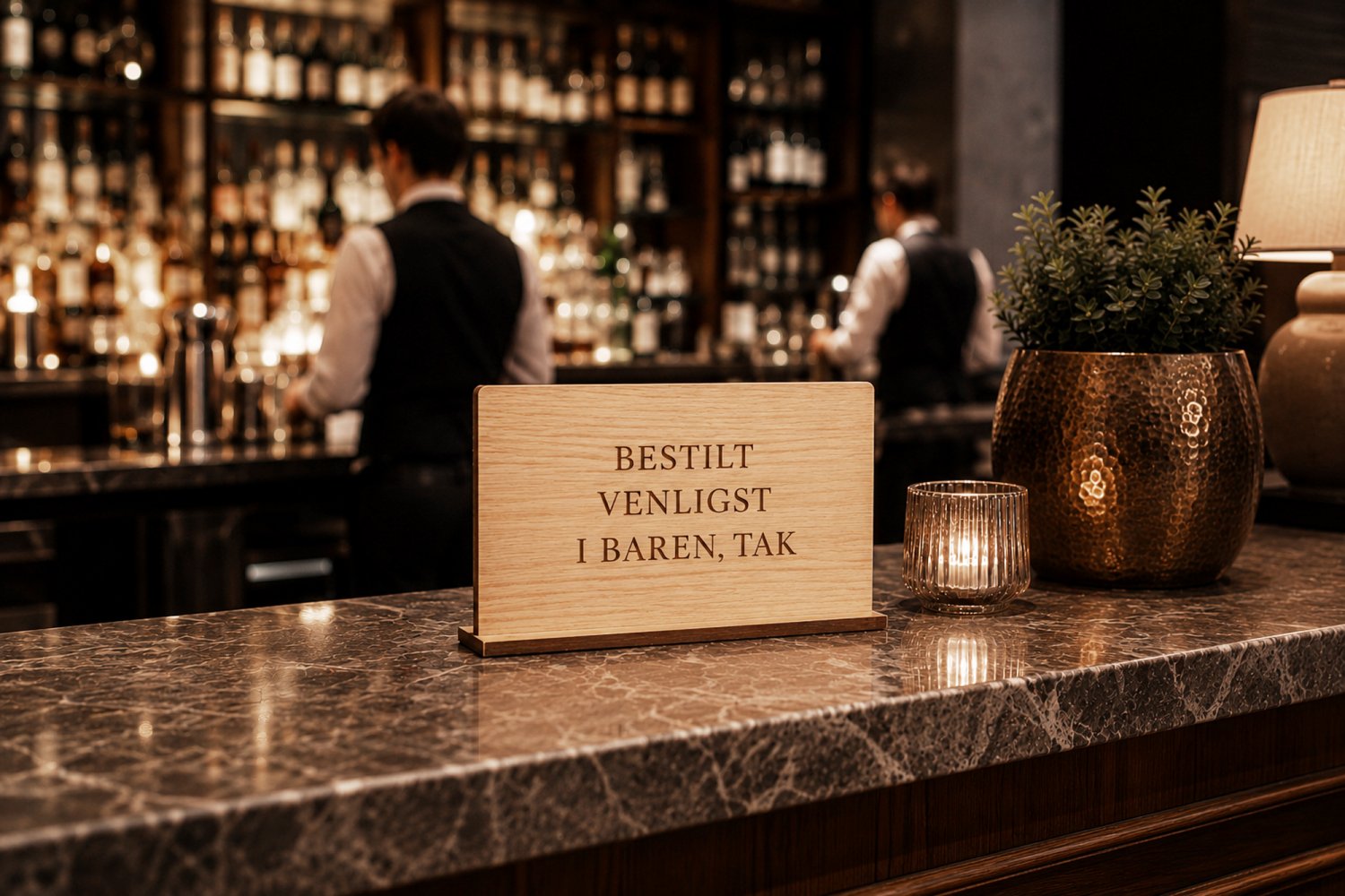 Barskilt i træ til restaurant