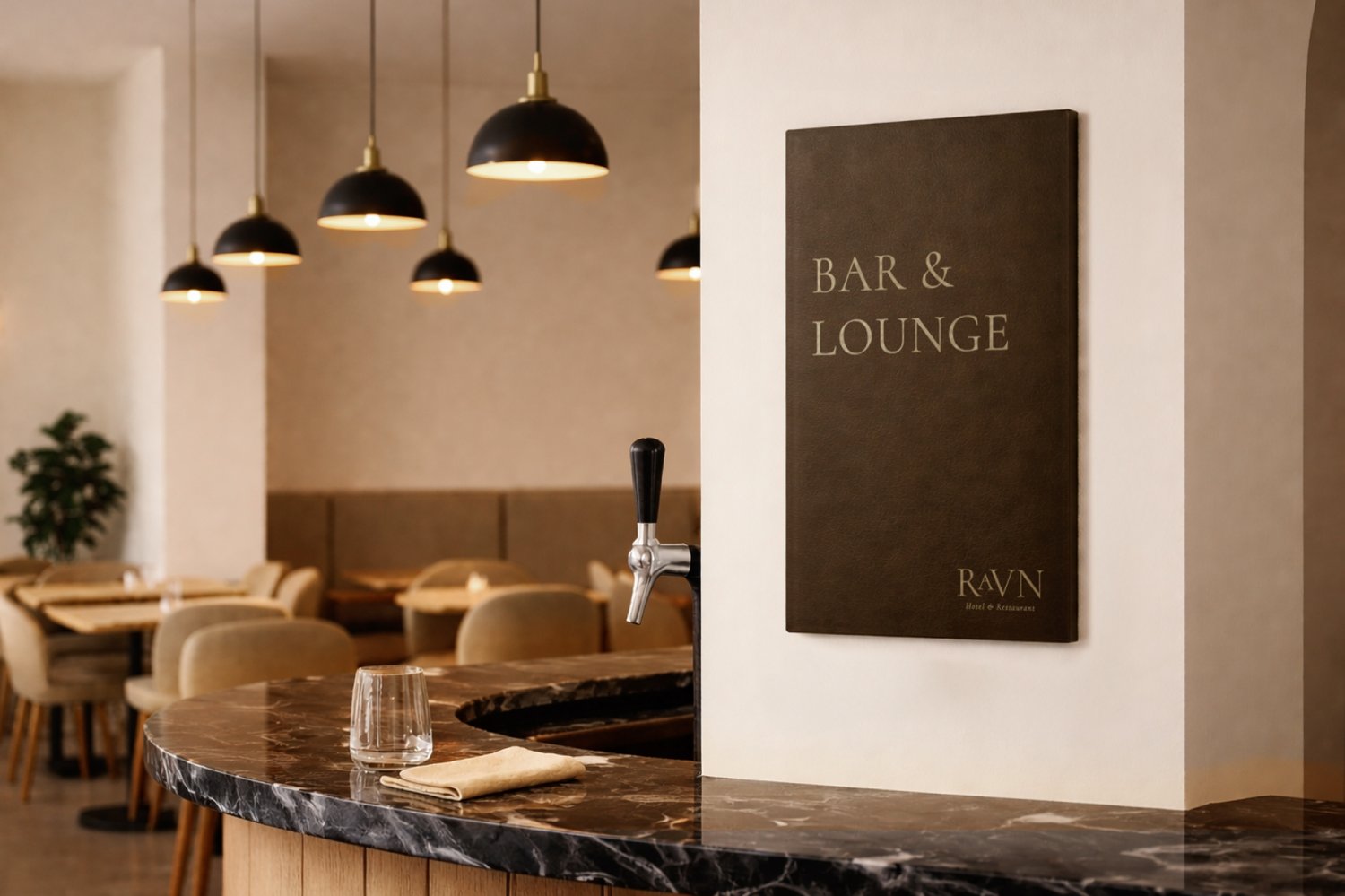 Stort barskilt i læder med guldskrift