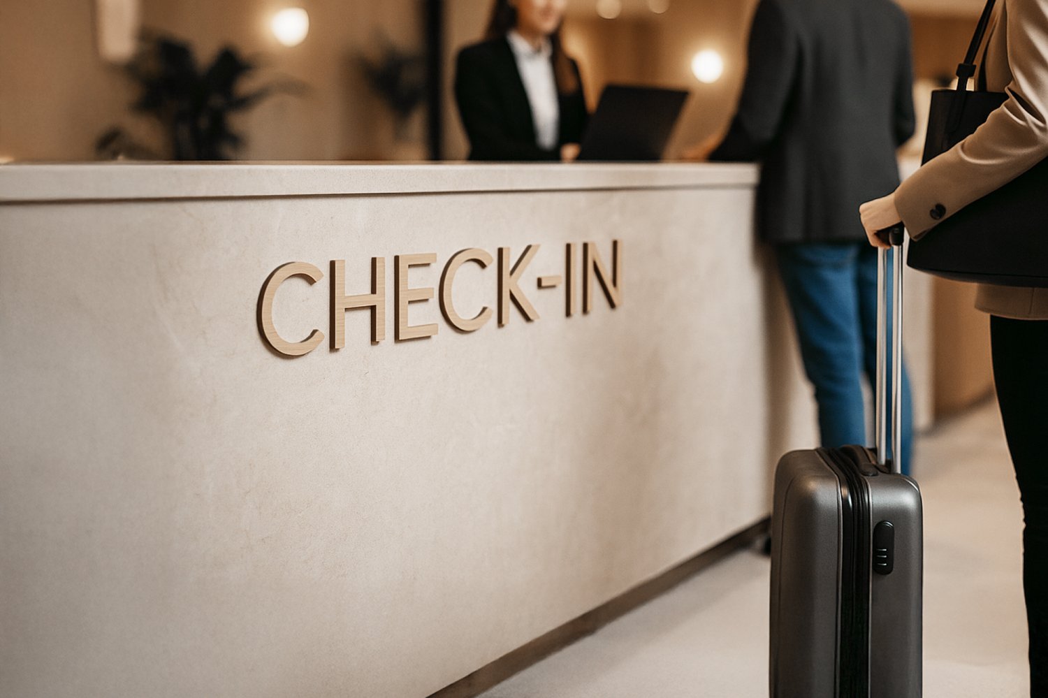 Udskåret Check-In skilt i træ til hotel
