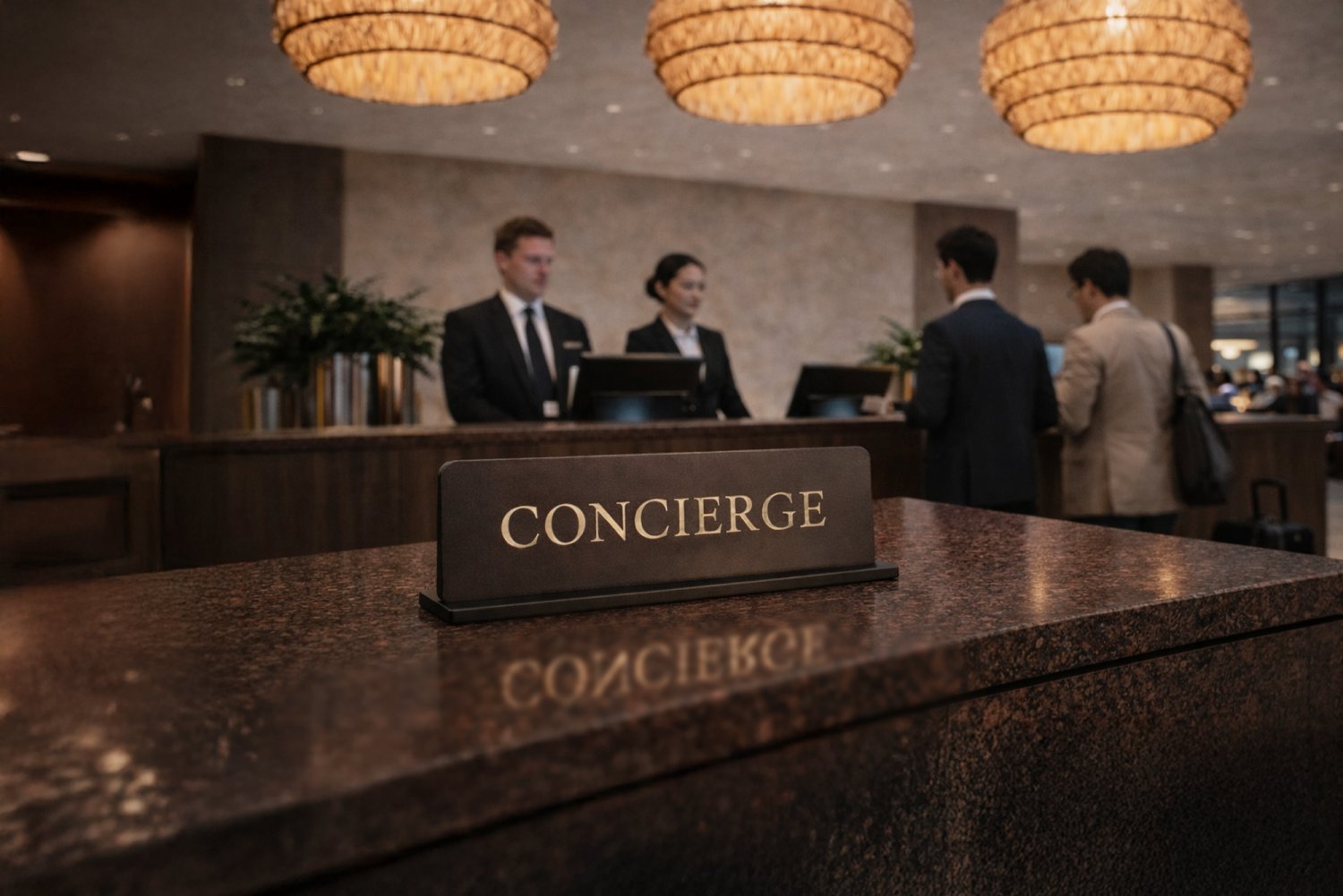 Concierge-skilt i læder med holder til hotel