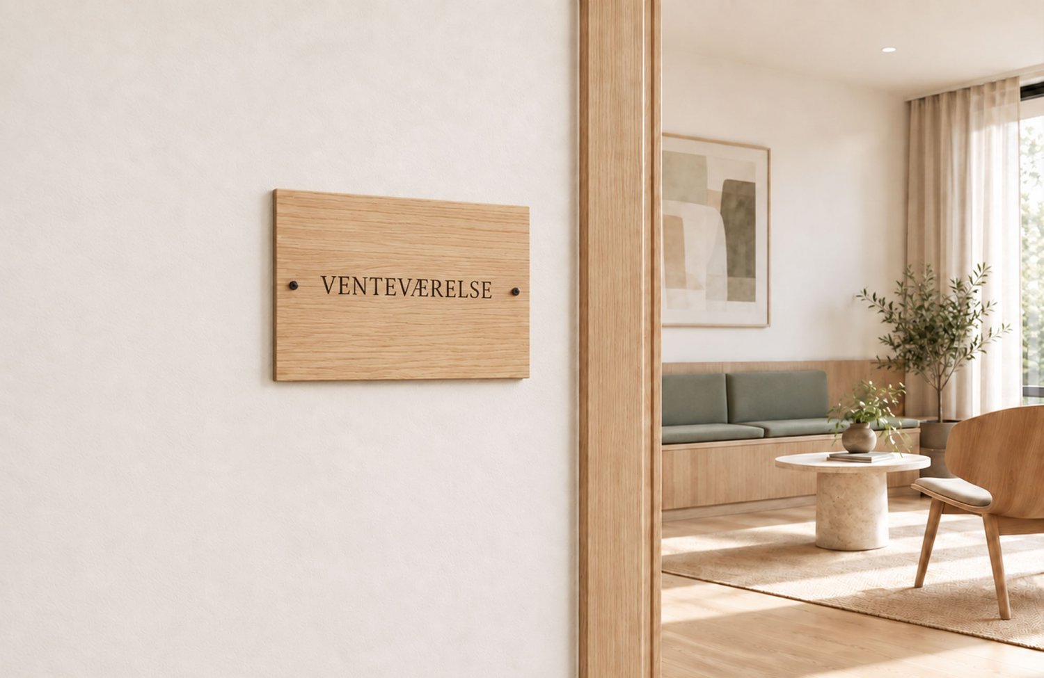 Vandret retningsskilt i træ til klinik