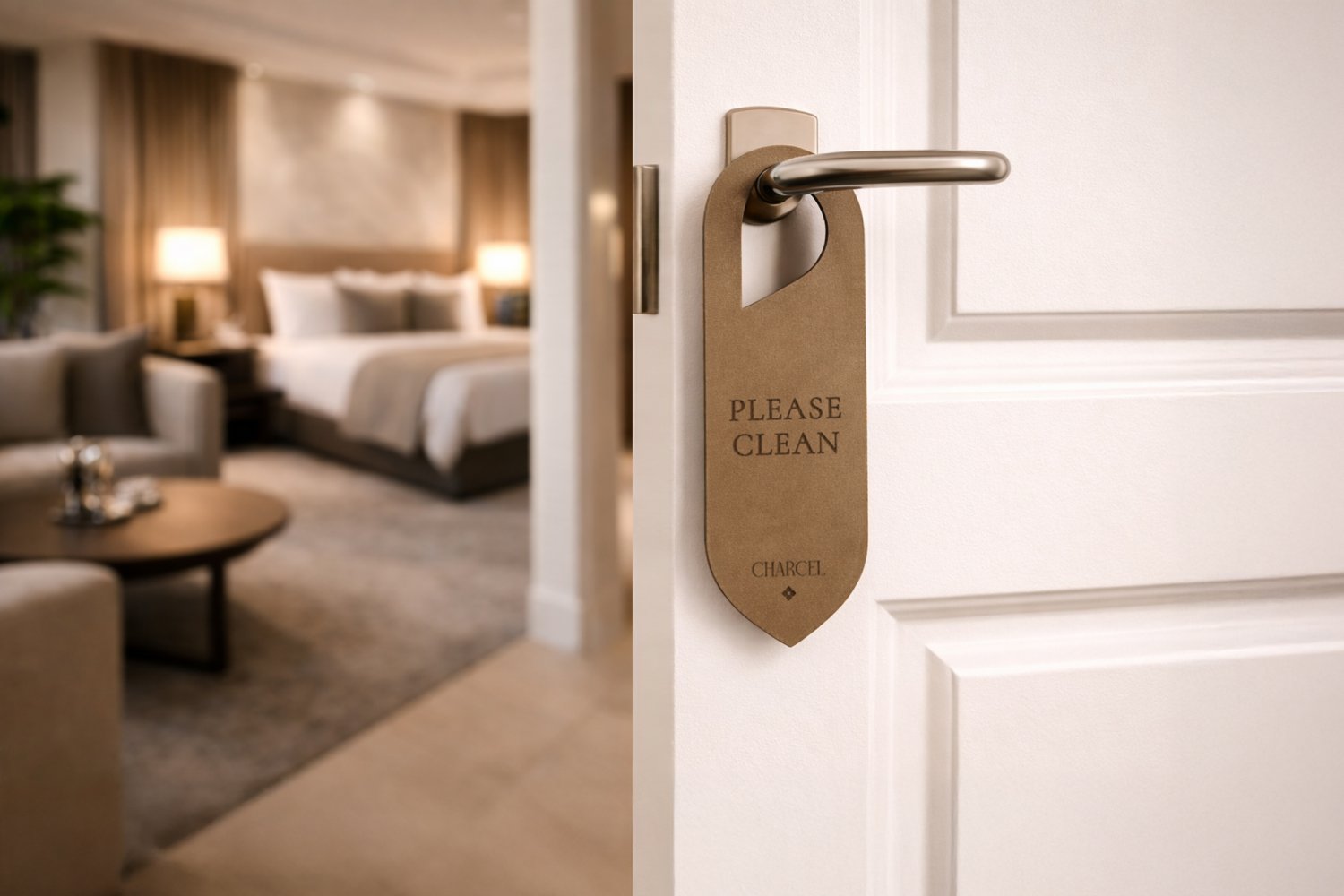 Dørhanger "Do not disturb" til hoteldør i læder