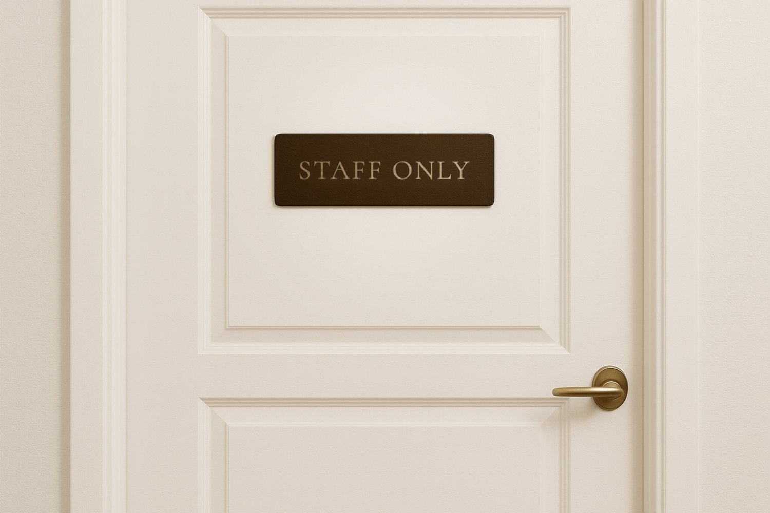 Dørskilte i læder med guldskrift