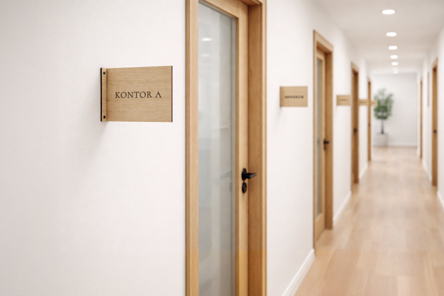 Kontorskilte til væg i træ til virksomheder