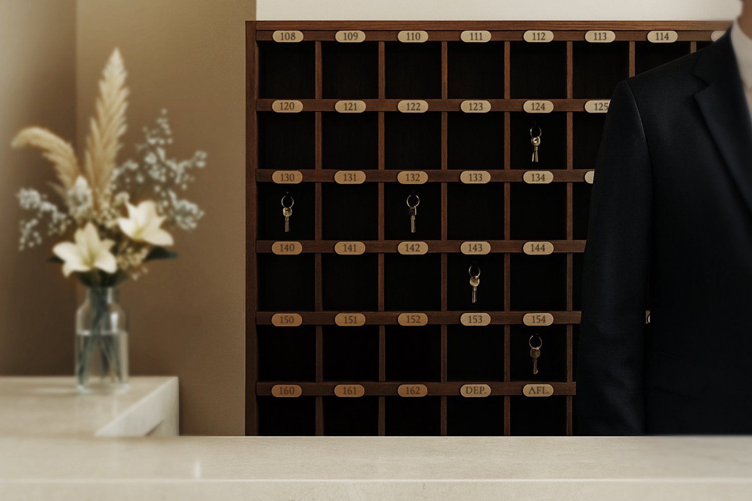 Værelsesnumre til hotelreception i træ