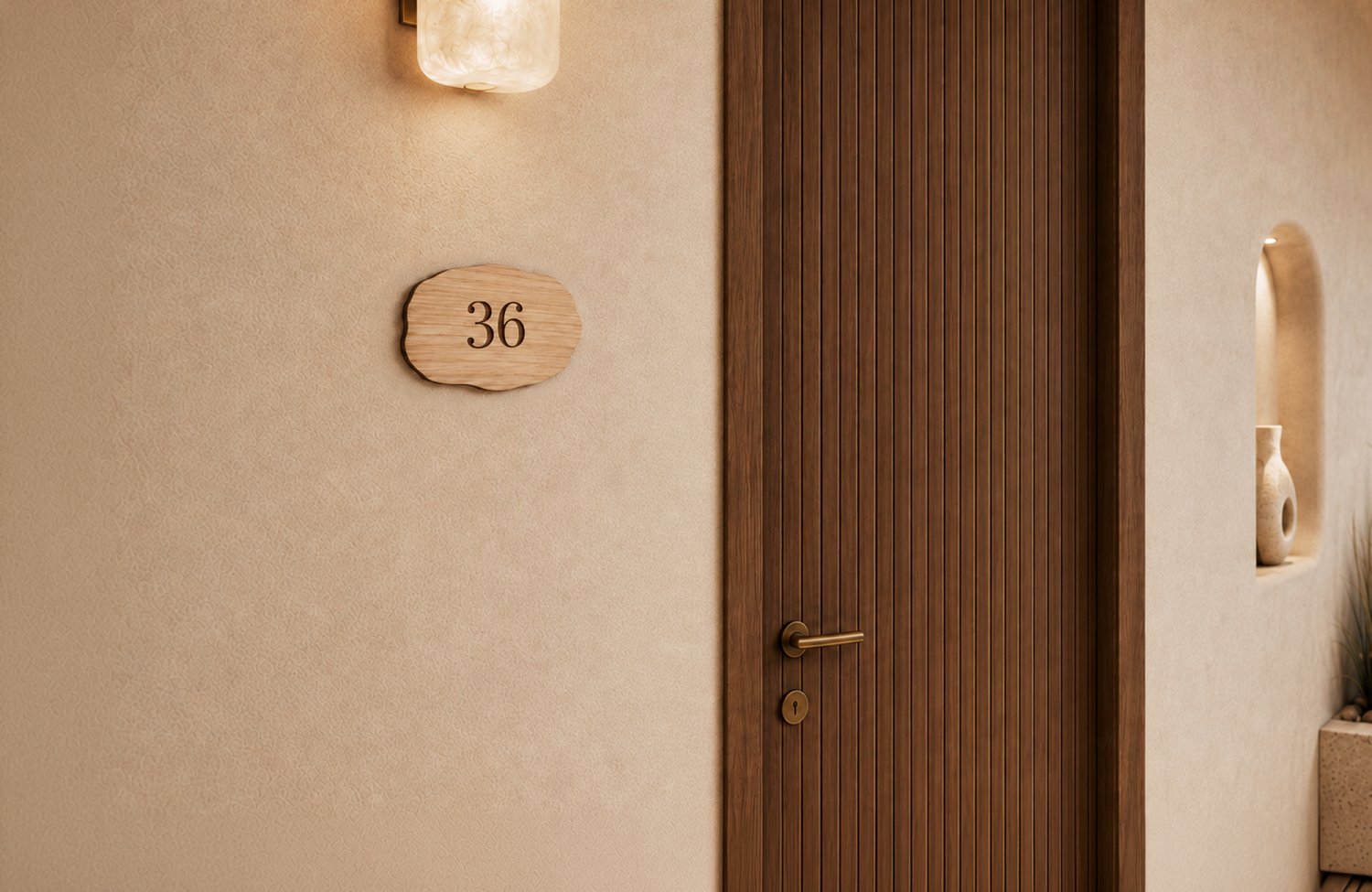 Runde hotel værelsesnumre i træ