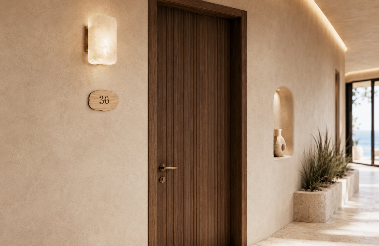 Runde hotel værelsesnumre i træ