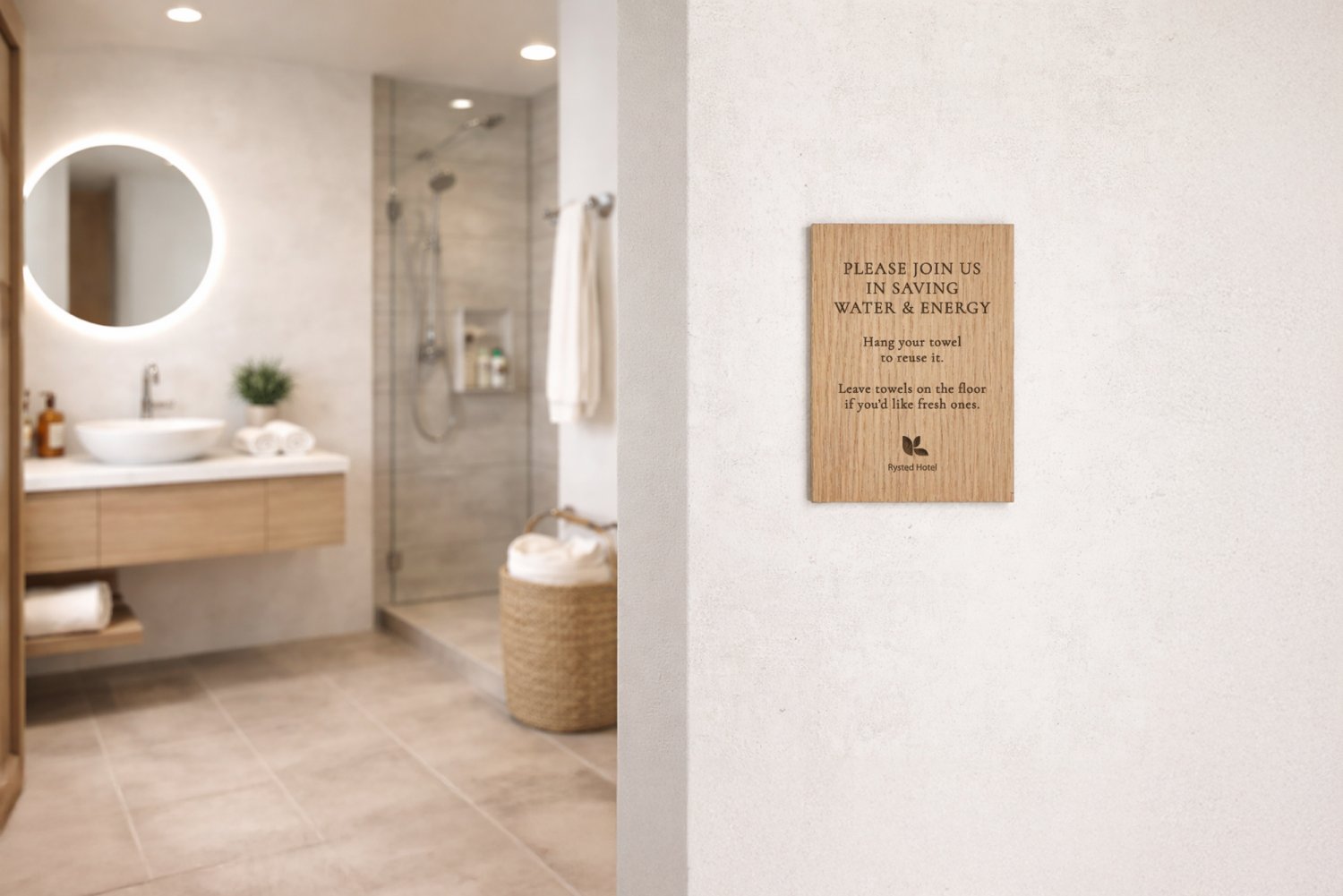 Håndklæde-skilte til hotel i træ