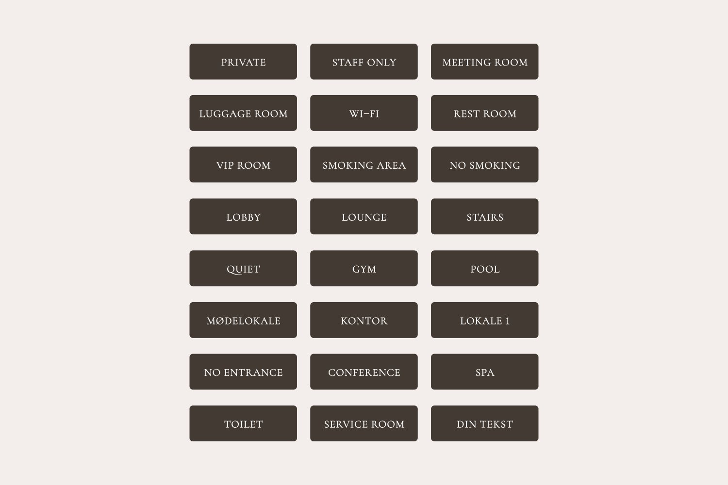 Dørskilte i læder med sølvskrift