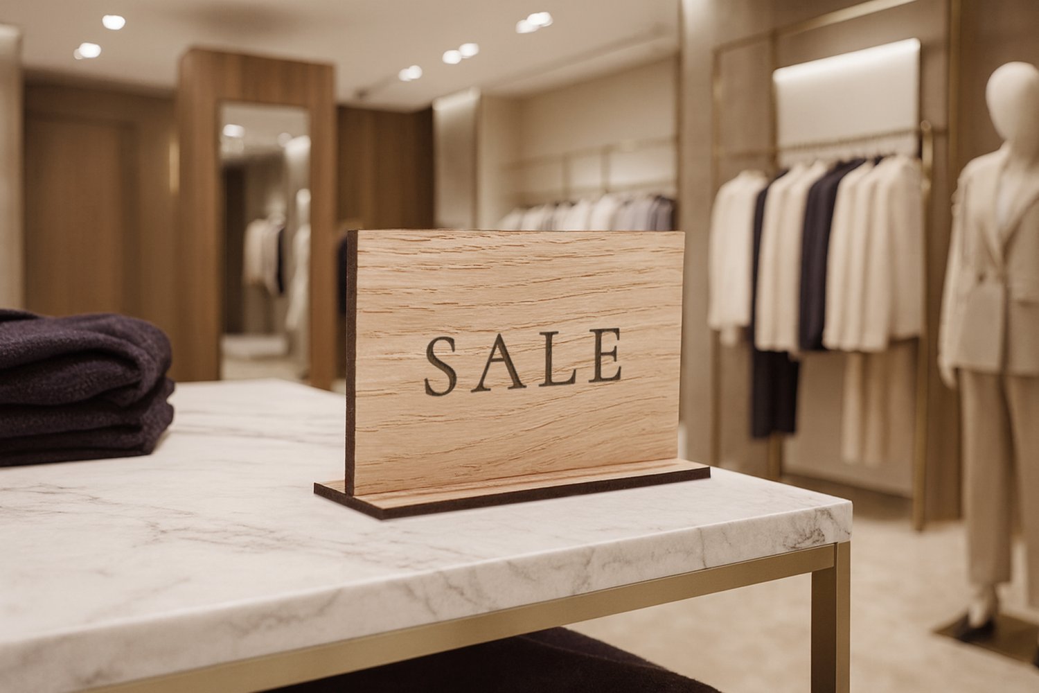 Vandret infoskilt i træ til butik