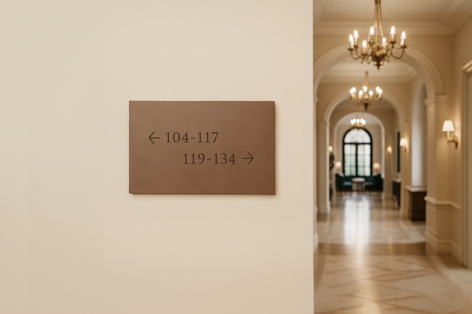 Vandret retningsskilt i læder til hotel