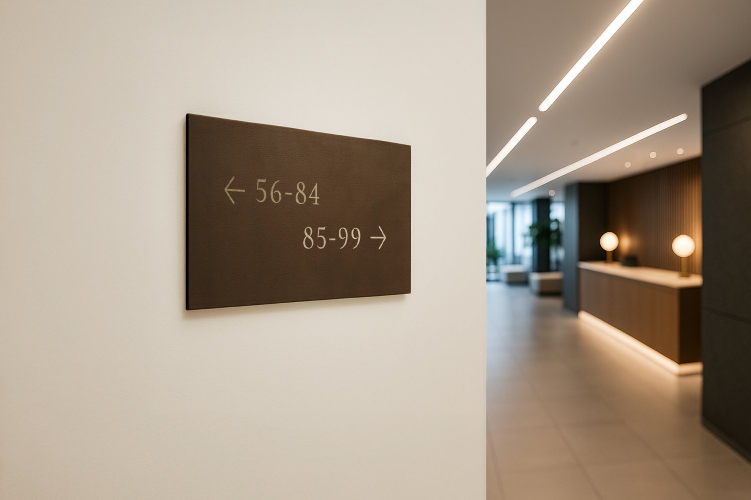 Vandret retningsskilt i læder med guldtal