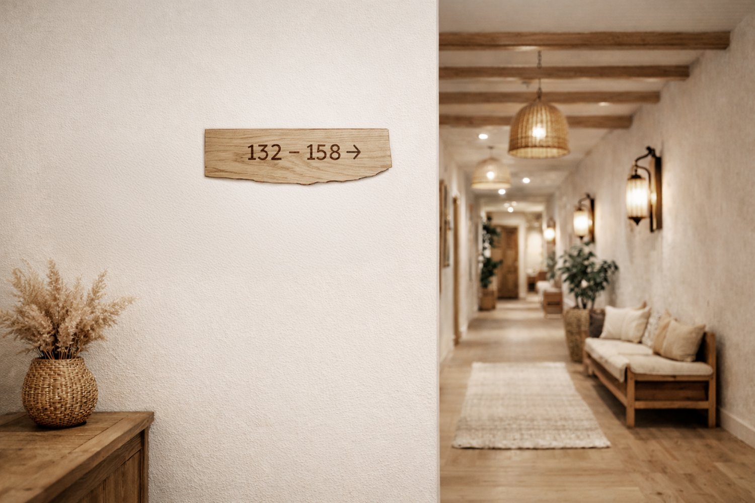 Organiske retningsskilte i træ til hotel