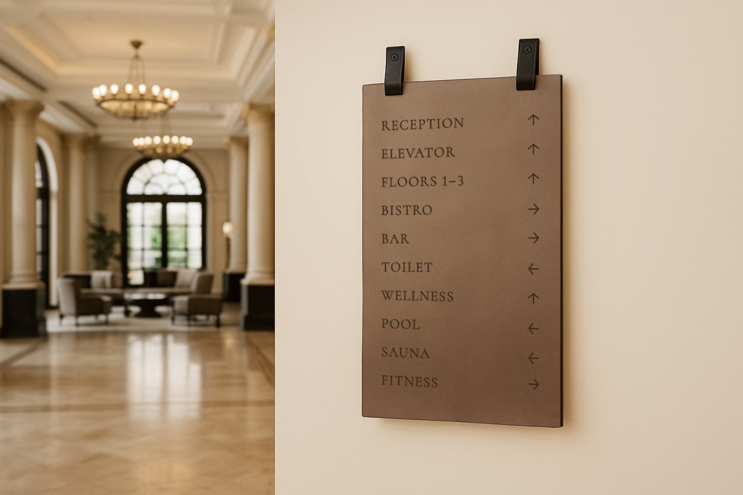 Stort retningsskilt i læder