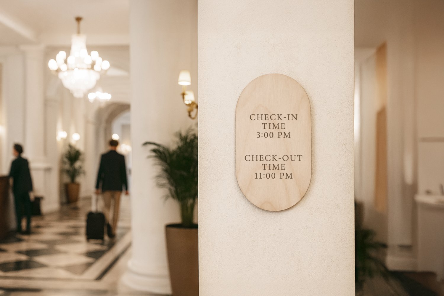 Infoskilt til hotel med buer