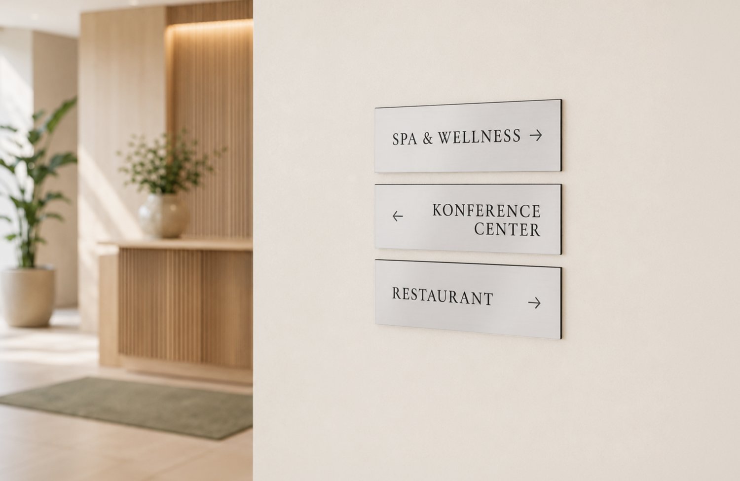 Hotel anvisningsskilte i metallisk akryl