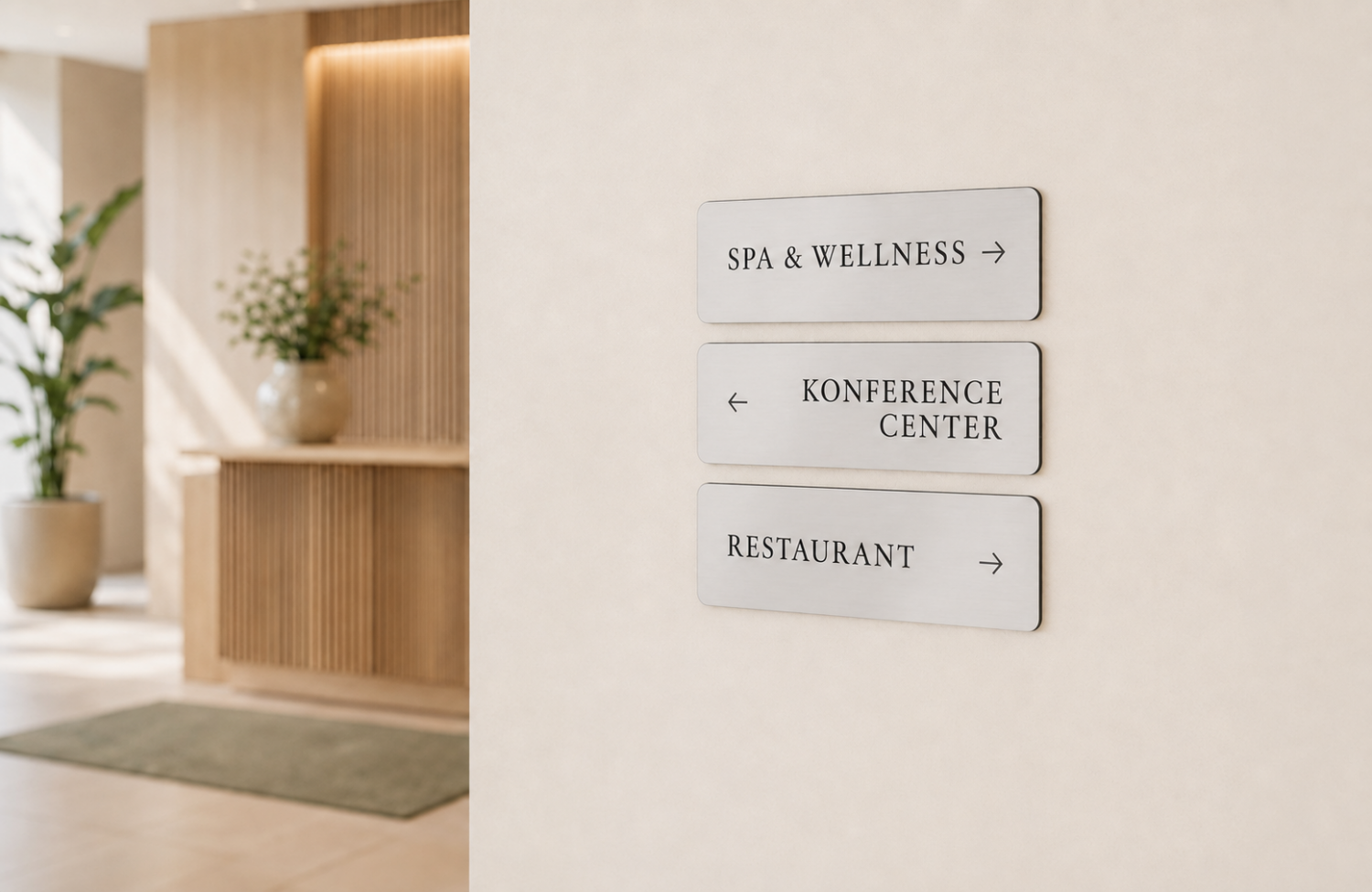 Hotel anvisningsskilte i metallisk akryl