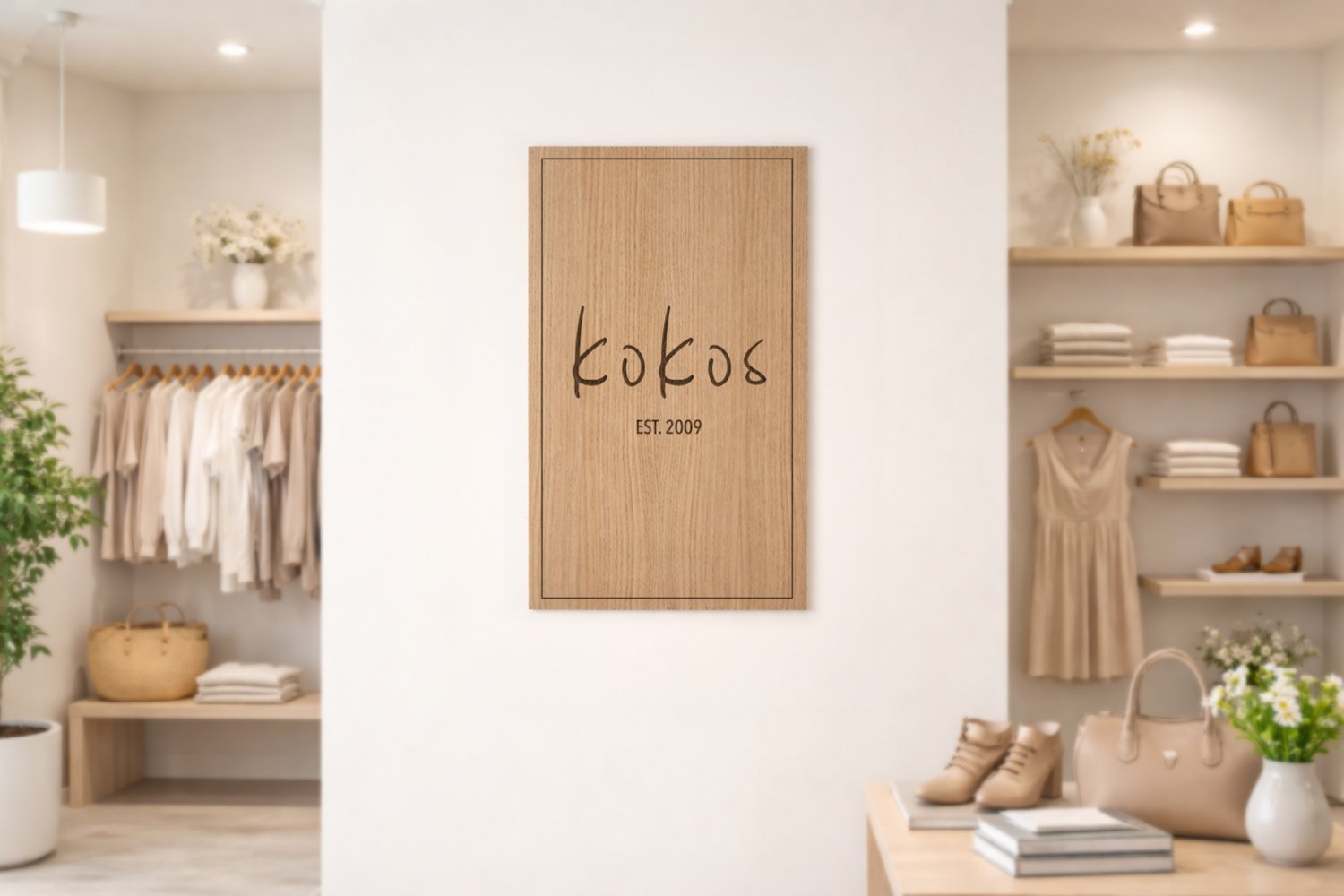 Stort logoskilt til butik i træ