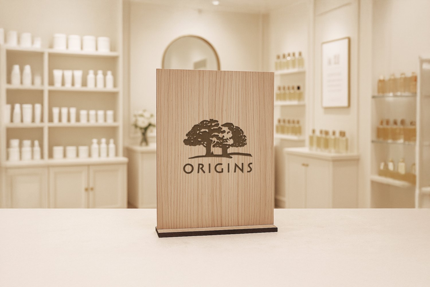 Lodret logoskilt i træ med holder