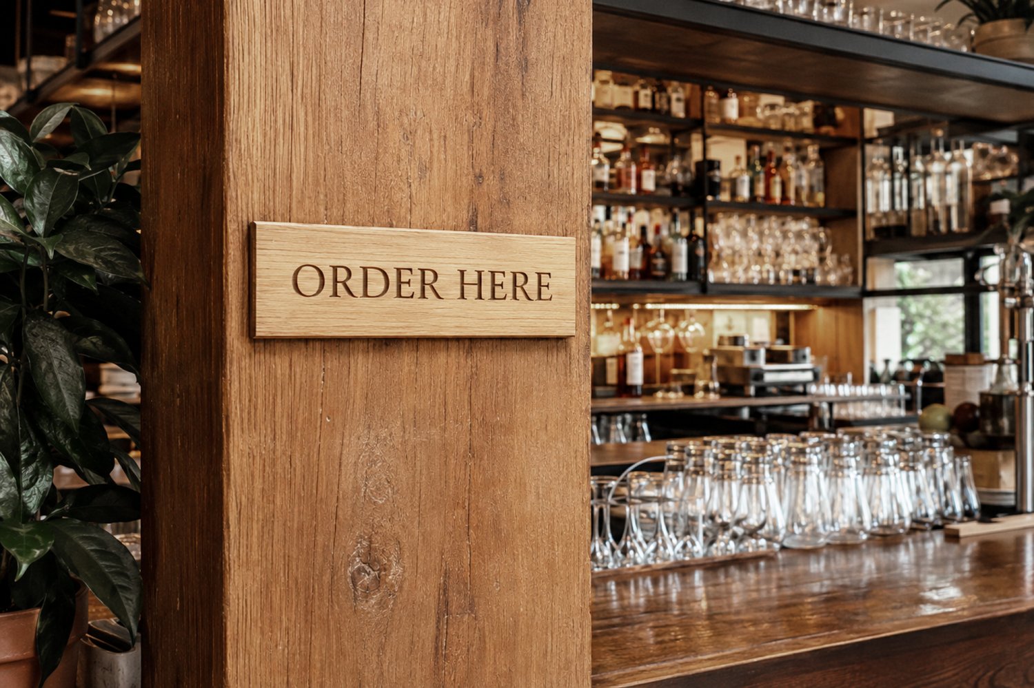 Bestillingsskilt i træ til restaurant