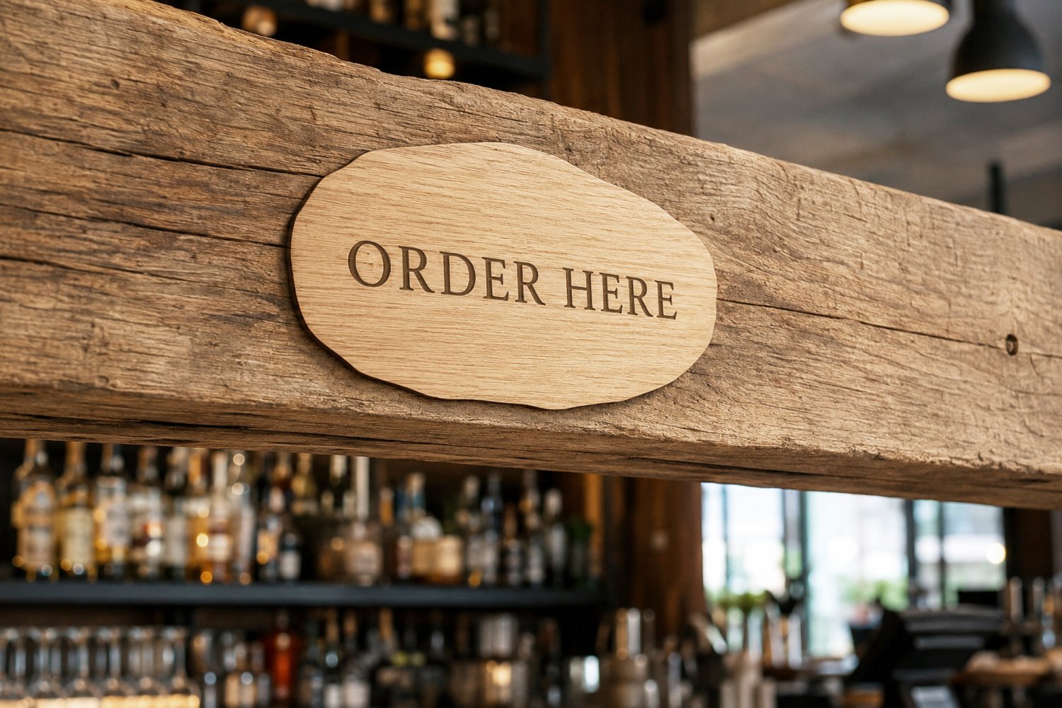 Bestillingsskilt i træ til restaurant