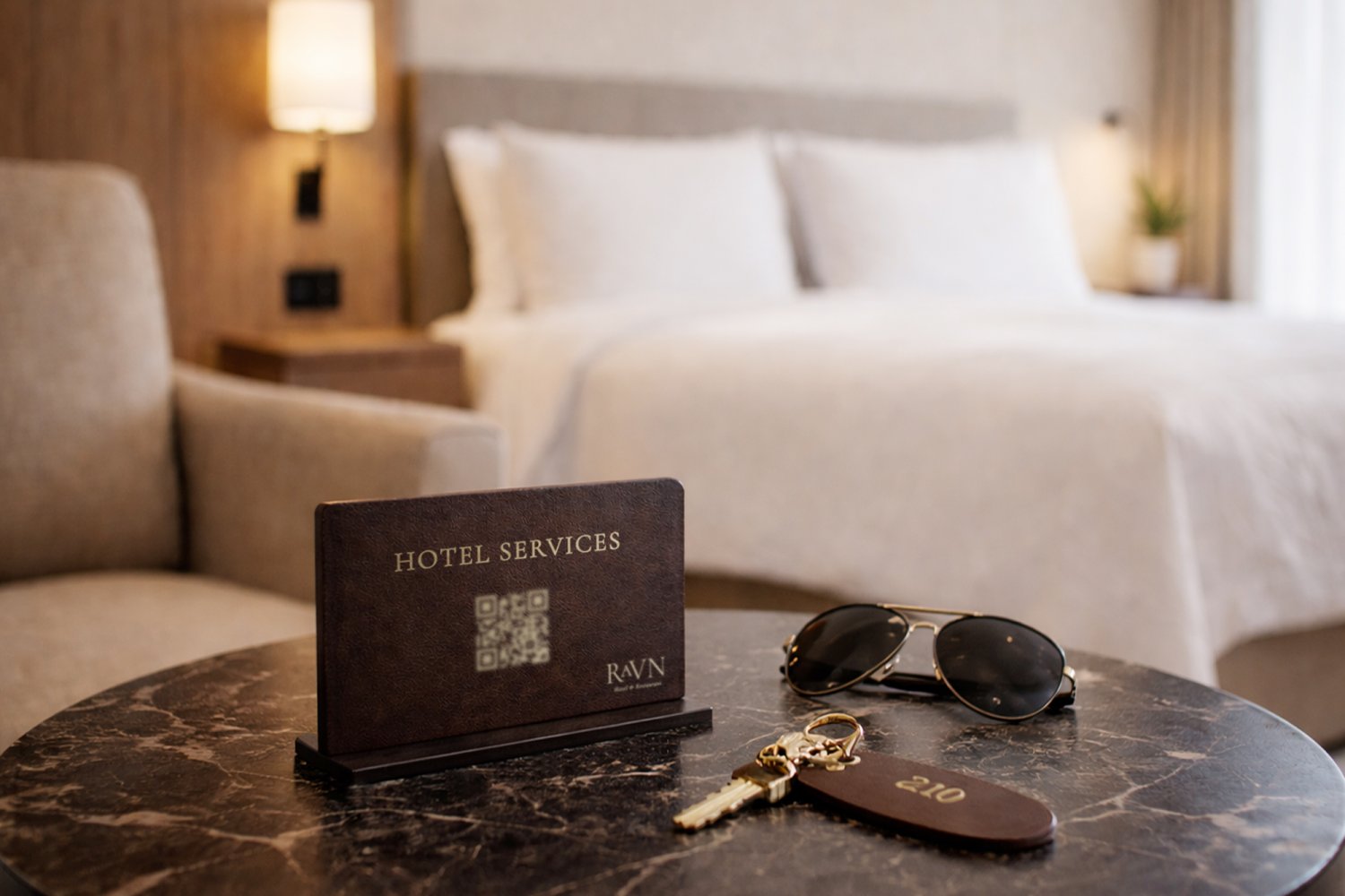 Room service skilte med QR-kode i læder