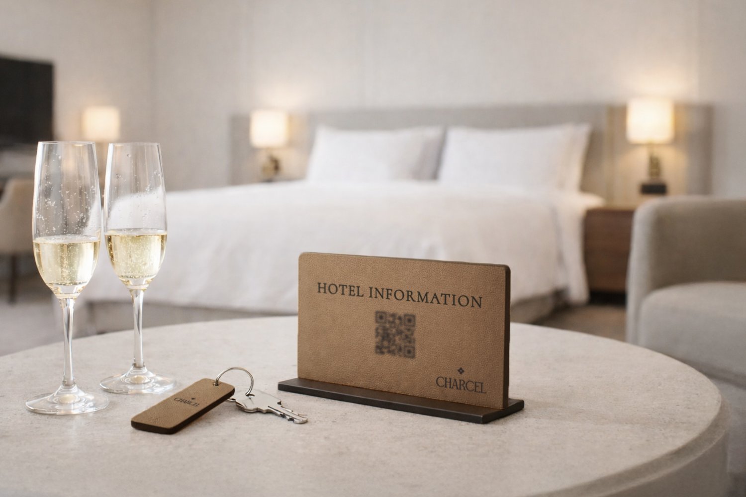 QR-kode skilte i læder til hotelværelser