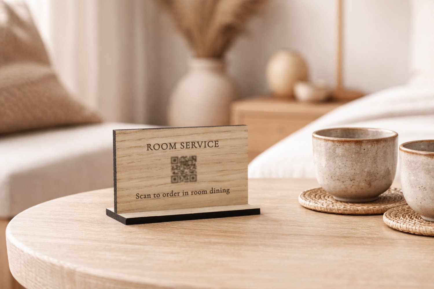 Room service skilte med QR-kode i træ