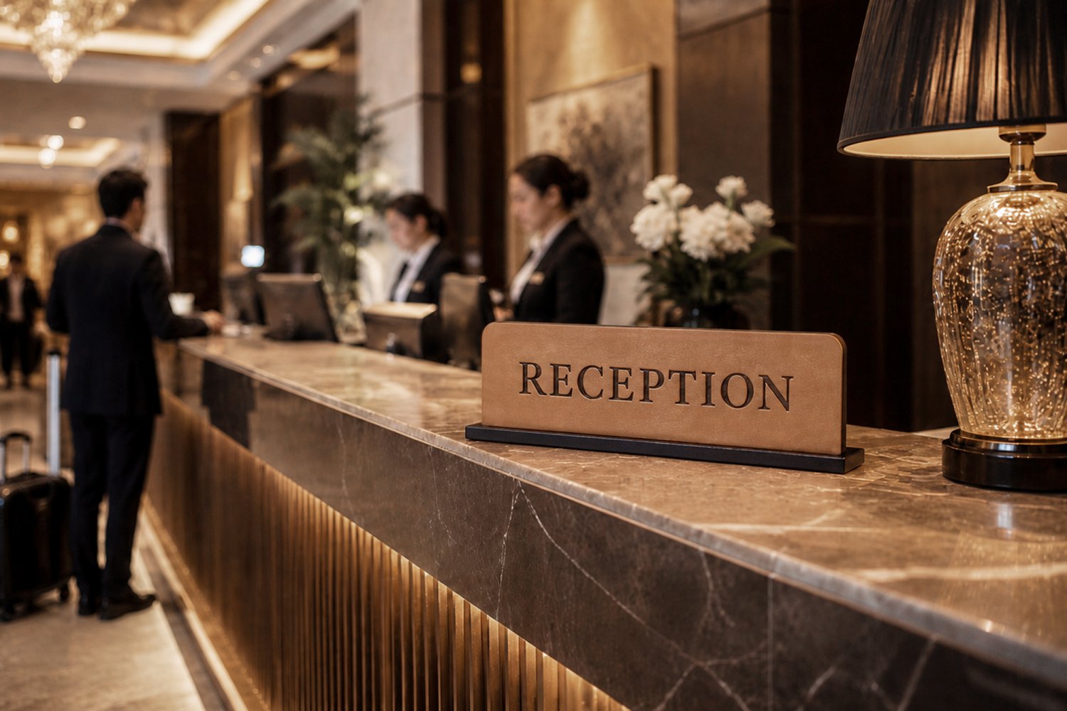 Receptionsskilt i læder med holder