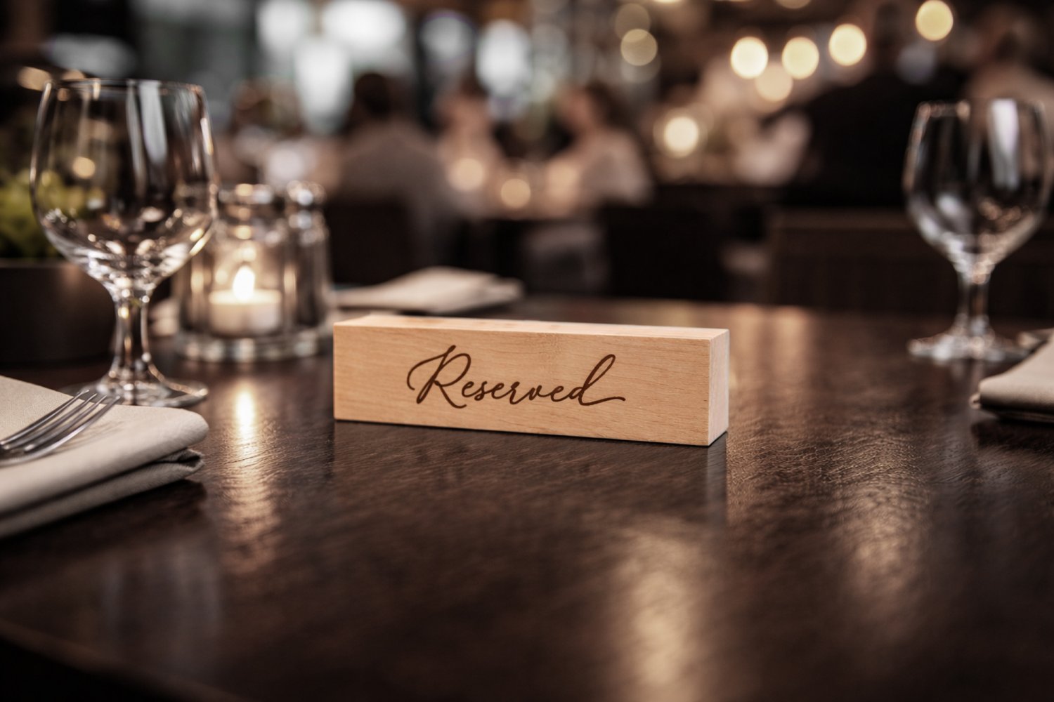 Massive reservationskilte i træ med håndskrift