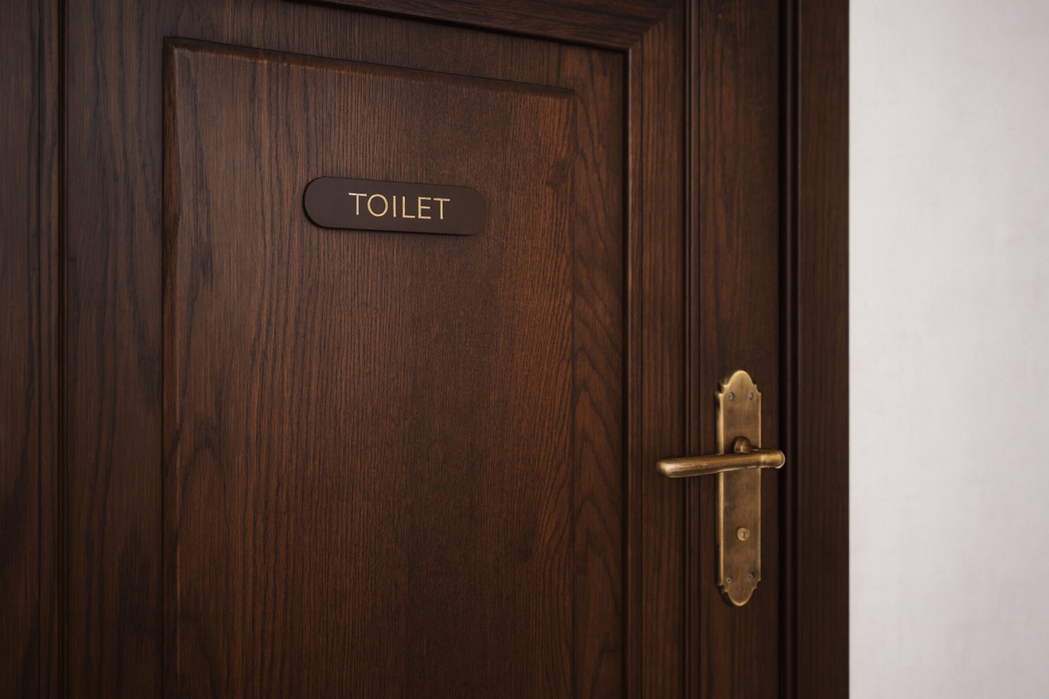 Toiletskilte i læder med guldskrift