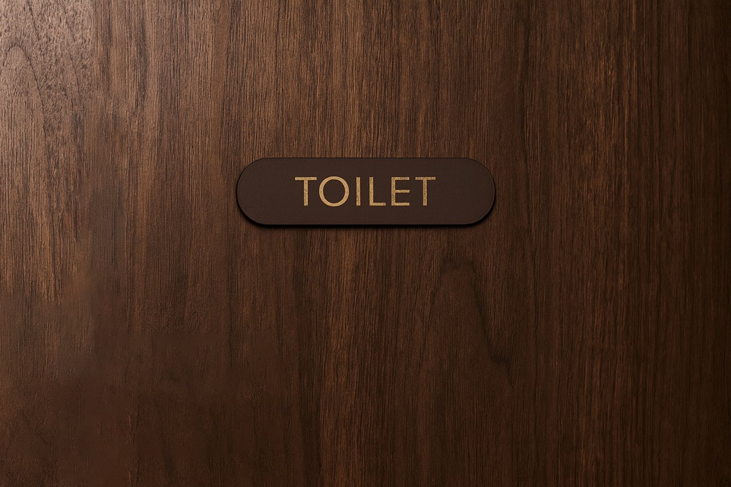 Toiletskilte i læder med guldskrift