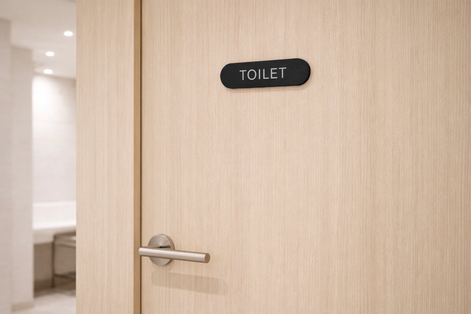 Toiletskilte i læder med sølvskrift