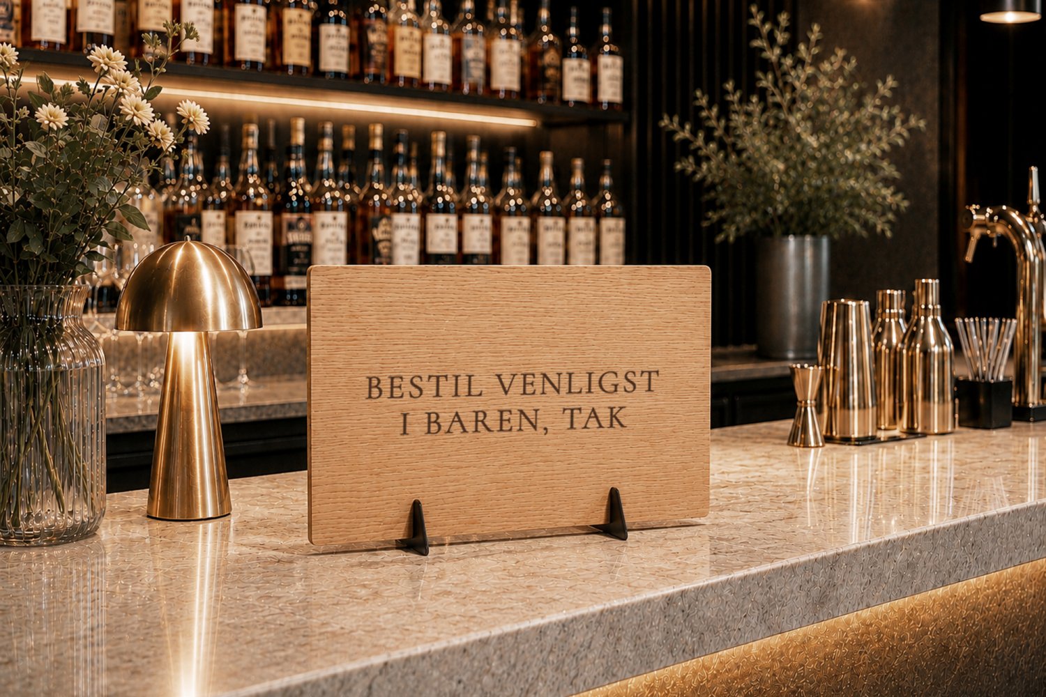 Skilteholdere i træ til virksomheder