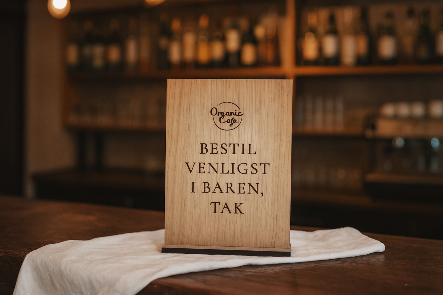 Barskilt i træ til restaurant