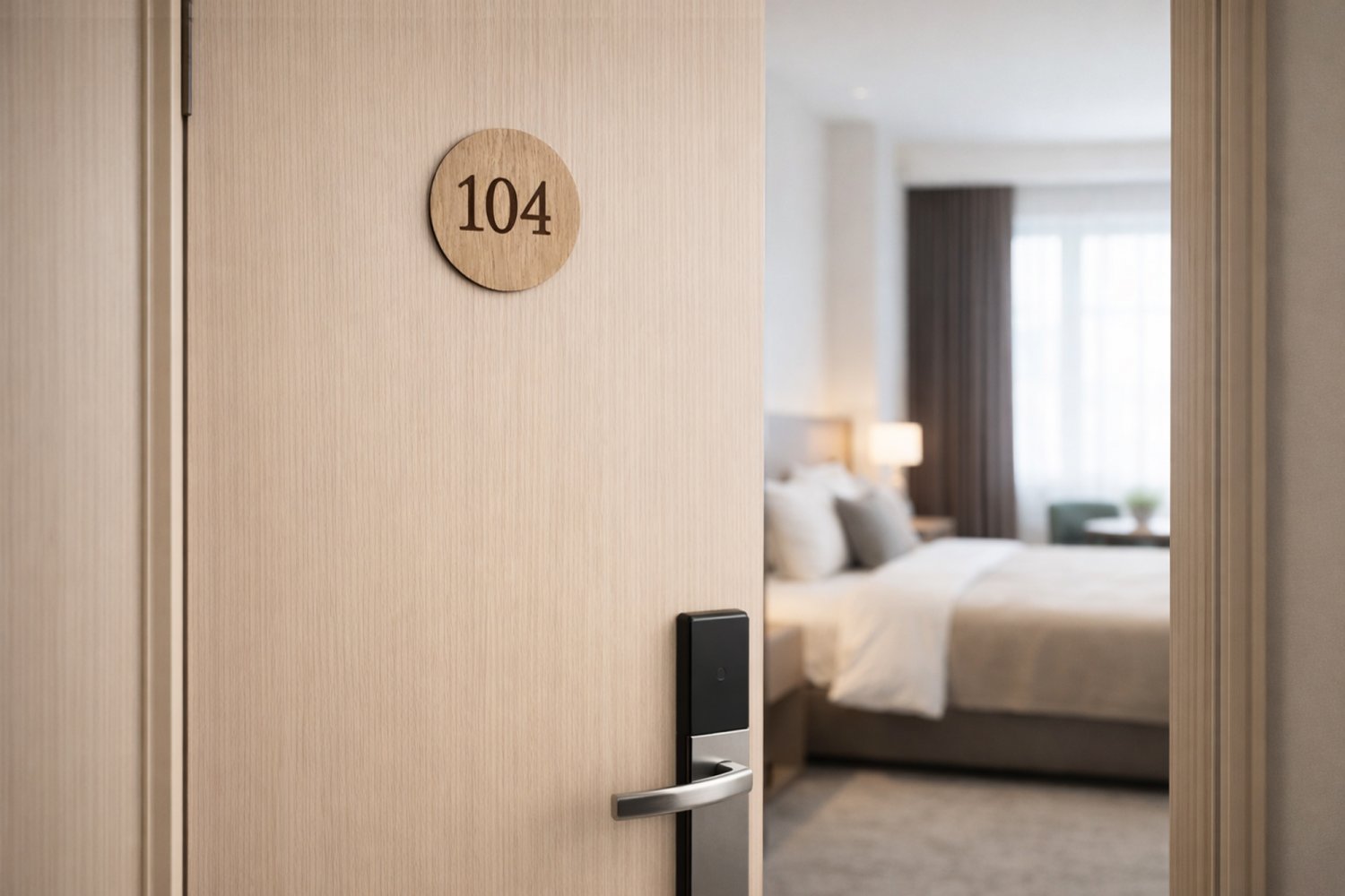 Runde hotel værelsesnumre i træ