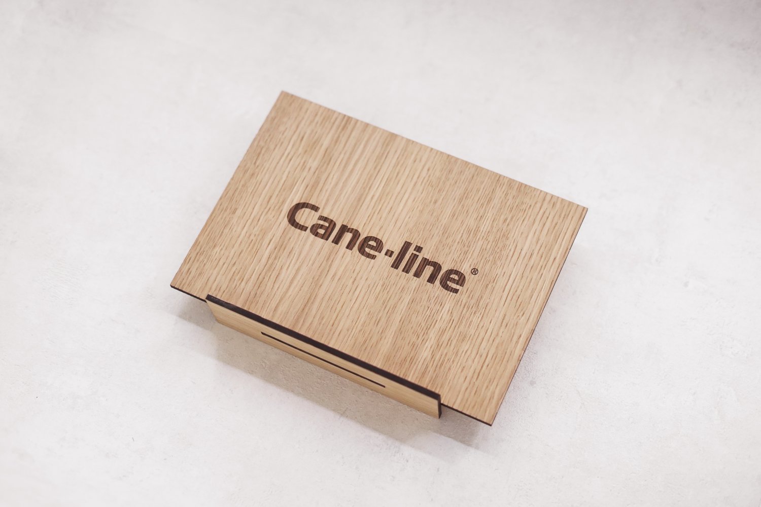 Vandret logoskilt i træ med holder