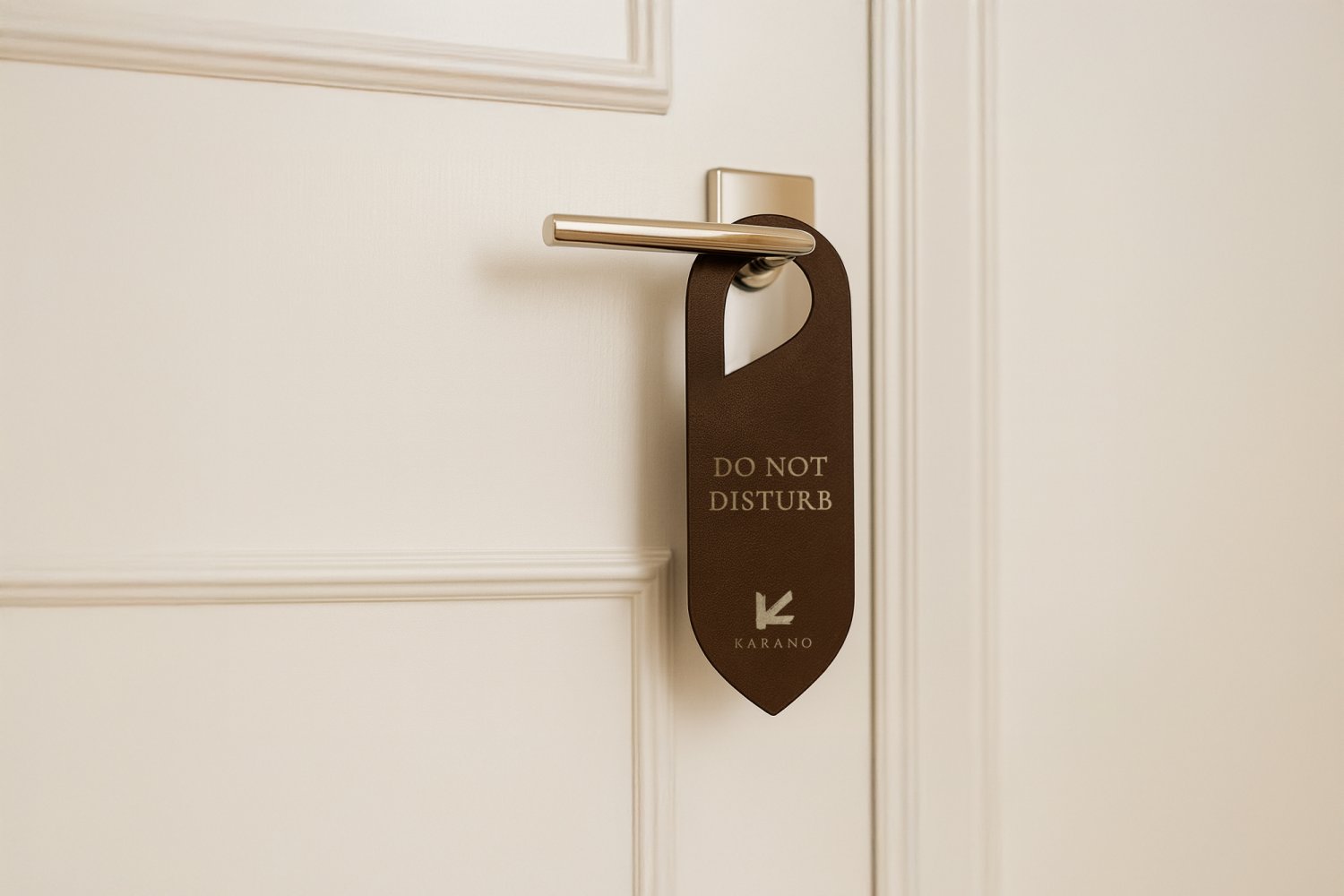 Dørhanger "Do not disturb" til hoteldør i læder med guldskrift