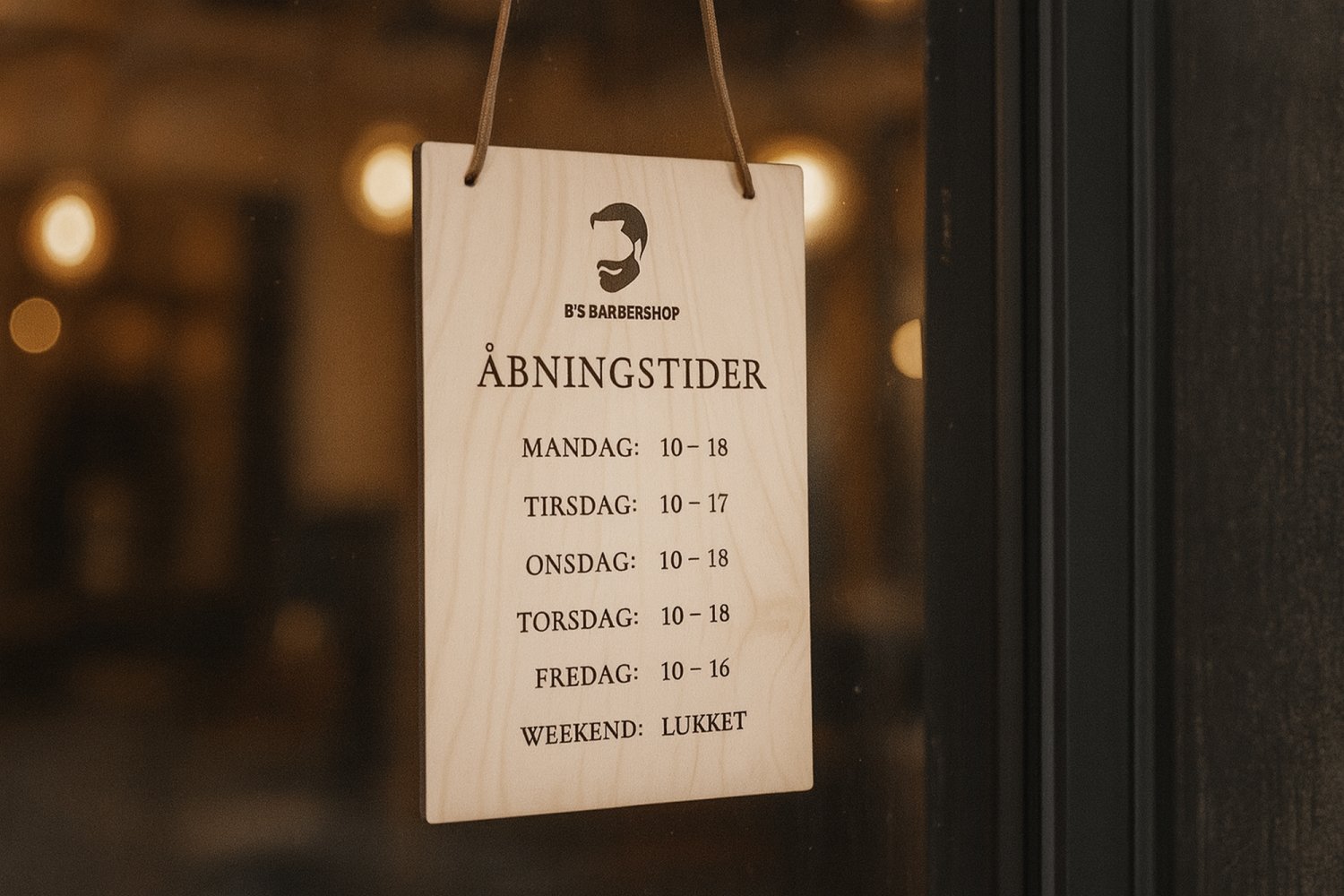 Dørskilt med åbningstider i træ