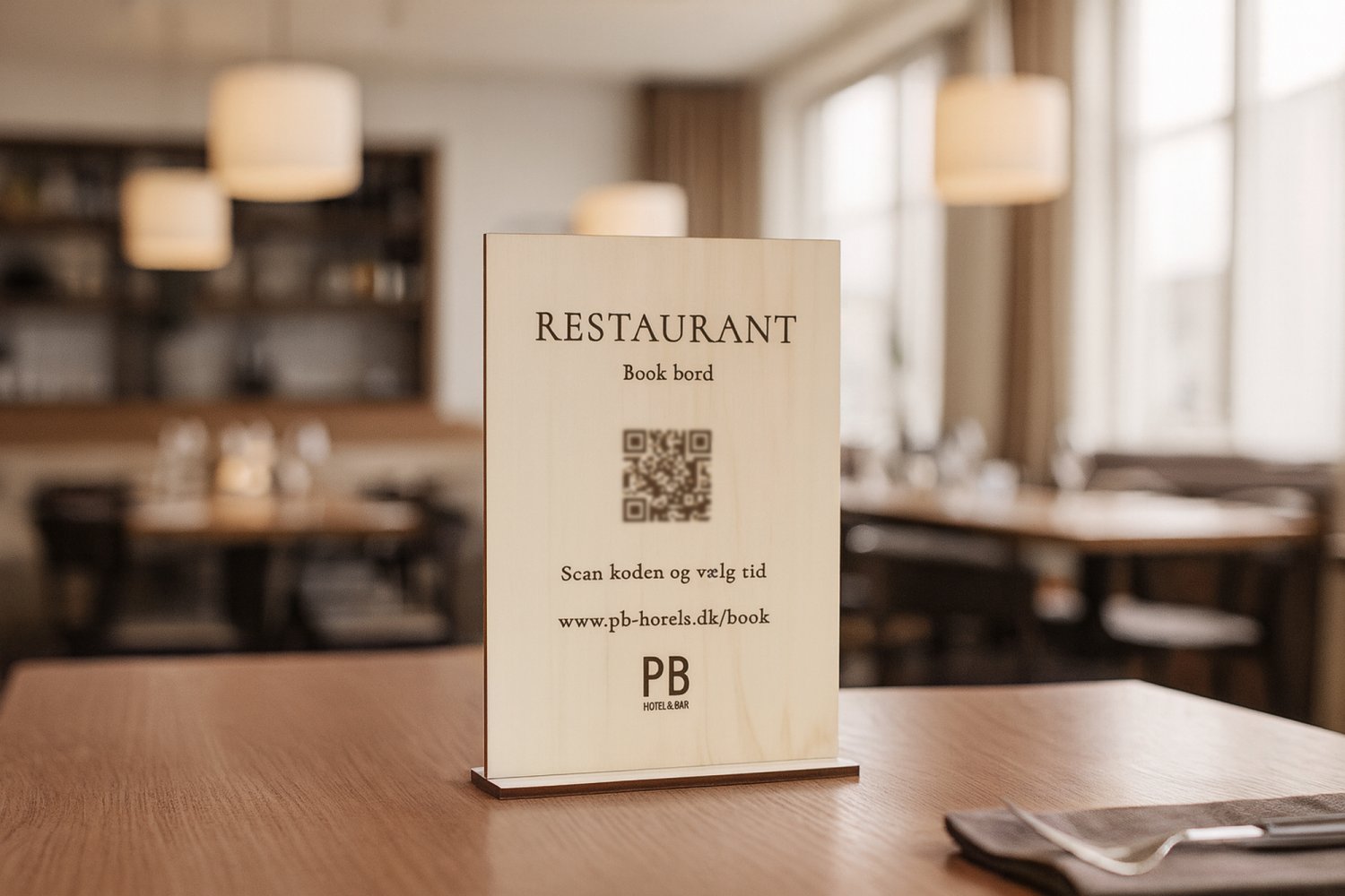 Restaurant booking-skilt med QR-kode