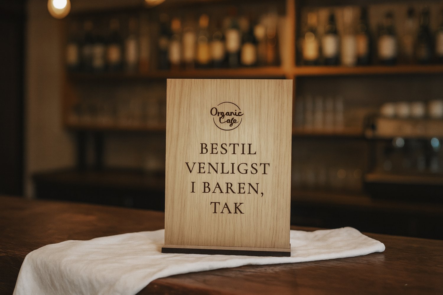 Barskilt i træ til restaurant