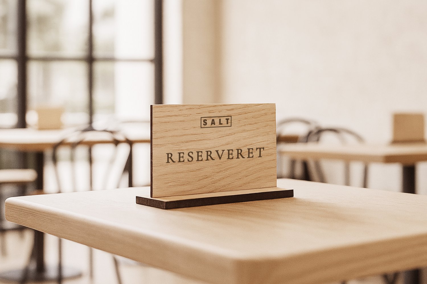 Små reservationskilte i træ til restaurant
